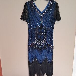Elegant Black and Blue Sequined Dress